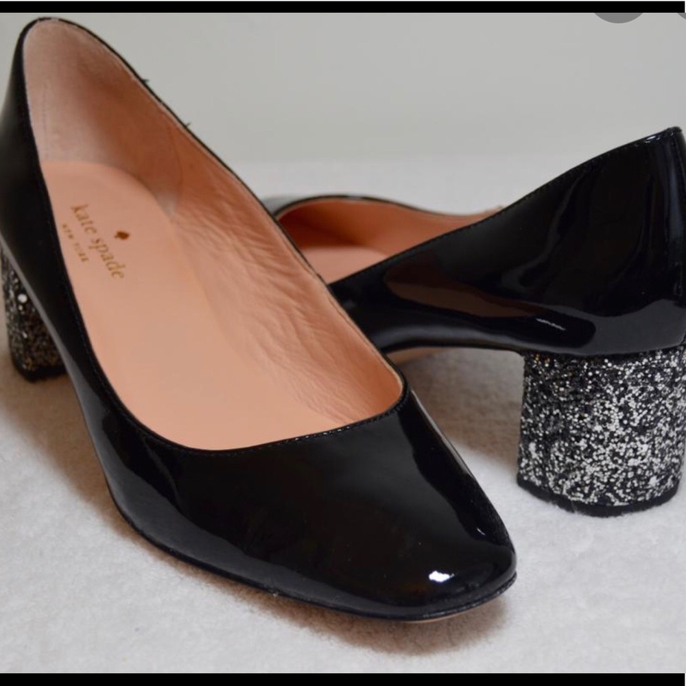 Kate Spade black patent glitter heels!